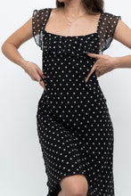 Load image into Gallery viewer, Vintage x Made in USA x Black, White Polka Dot Silk Midi Dress (S)