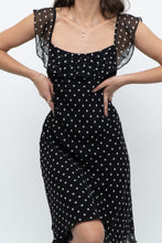 Load image into Gallery viewer, Vintage x Made in USA x Black, White Polka Dot Silk Midi Dress (S)
