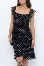 Load image into Gallery viewer, Vintage x Made in USA x Black, White Polka Dot Silk Midi Dress (S)