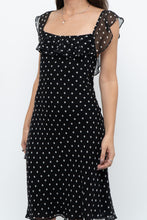 Load image into Gallery viewer, Vintage x Made in USA x Black, White Polka Dot Silk Midi Dress (S)