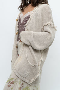 Vintage x PAUL SMITH Oatmeal Cotton, Linen Fringe Long Knit Cardigan (XS-XL)