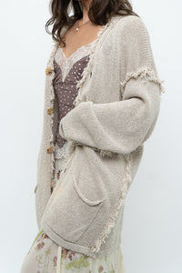 Vintage x PAUL SMITH Oatmeal Cotton, Linen Fringe Long Knit Cardigan (XS-XL)