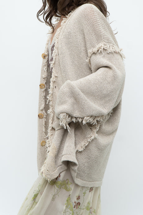 Vintage x PAUL SMITH Oatmeal Cotton, Linen Fringe Long Knit Cardigan (XS-XL)