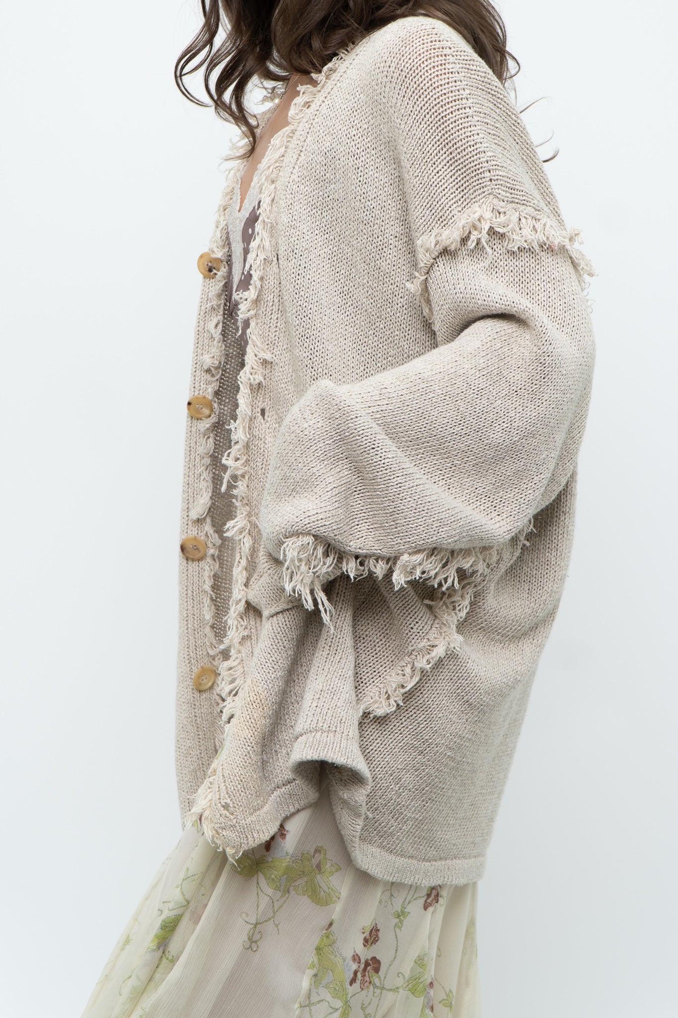 Vintage x PAUL SMITH Oatmeal Cotton, Linen Fringe Long Knit Cardigan (XS-XL)