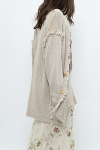 Vintage x PAUL SMITH Oatmeal Cotton, Linen Fringe Long Knit Cardigan (XS-XL)