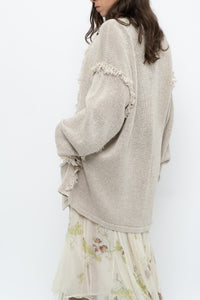 Vintage x PAUL SMITH Oatmeal Cotton, Linen Fringe Long Knit Cardigan (XS-XL)