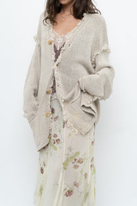 Vintage x PAUL SMITH Oatmeal Cotton, Linen Fringe Long Knit Cardigan (XS-XL)