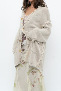 Vintage x PAUL SMITH Oatmeal Cotton, Linen Fringe Long Knit Cardigan (XS-XL)