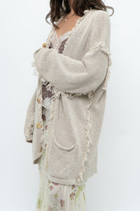 Vintage x PAUL SMITH Oatmeal Cotton, Linen Fringe Long Knit Cardigan (XS-XL)