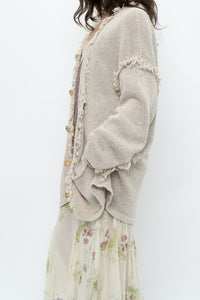 Vintage x PAUL SMITH Oatmeal Cotton, Linen Fringe Long Knit Cardigan (XS-XL)
