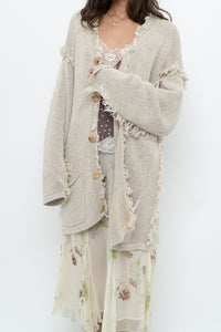 Vintage x PAUL SMITH Oatmeal Cotton, Linen Fringe Long Knit Cardigan (XS-XL)