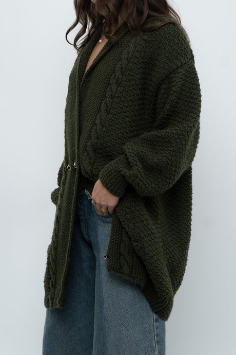 Vintage x Forest Green Cable Knit Oversized Cardigan/Dress (XS-L)