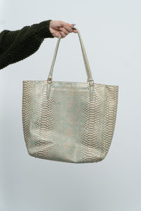 BRAHMIN x Teal, Cream Irridescent Leather Tote