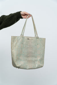 BRAHMIN x Teal, Cream Irridescent Leather Tote