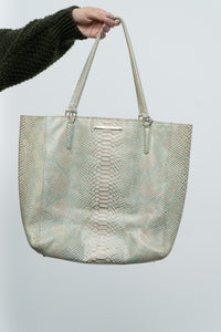 BRAHMIN x Teal, Cream Irridescent Leather Tote