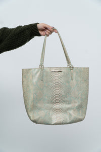 BRAHMIN x Teal, Cream Irridescent Leather Tote