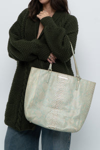 BRAHMIN x Teal, Cream Irridescent Leather Tote