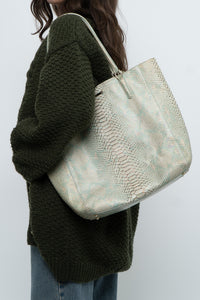 BRAHMIN x Teal, Cream Irridescent Leather Tote