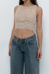 Vintage x Baby Pink Pearl Beaded Cropped Knit Tank (S, B-C Cup)
