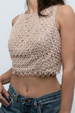 Load image into Gallery viewer, Vintage x Baby Pink Pearl Beaded Cropped Knit Tank (S, B-C Cup)