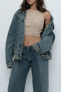 Vintage x Baby Pink Pearl Beaded Cropped Knit Tank (S, B-C Cup)