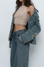 Load image into Gallery viewer, Vintage x Baby Pink Pearl Beaded Cropped Knit Tank (S, B-C Cup)