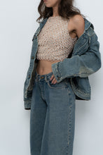 Load image into Gallery viewer, Vintage x Baby Pink Pearl Beaded Cropped Knit Tank (S, B-C Cup)