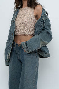 Vintage x Baby Pink Pearl Beaded Cropped Knit Tank (S, B-C Cup)