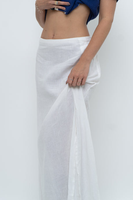 Vintage x Made in Italy x White Linen Maxi Skirt (M, L)