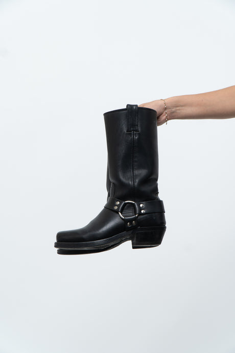 Vintage x FRYE Black Leather Biker Boot (8W)