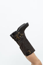 Load image into Gallery viewer, MICHAEL KORS x Deadstock Dark Brown Suede Biker Boot (7, 7.5)