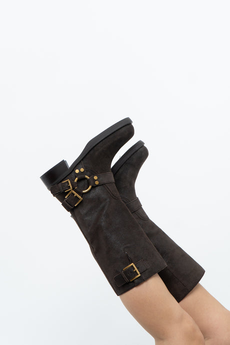 MICHAEL KORS x Deadstock Dark Brown Suede Biker Boot (7, 7.5)