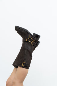 MICHAEL KORS x Deadstock Dark Brown Suede Biker Boot (7, 7.5)