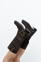 Load image into Gallery viewer, MICHAEL KORS x Deadstock Dark Brown Suede Biker Boot (7, 7.5)