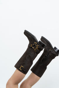 MICHAEL KORS x Deadstock Dark Brown Suede Biker Boot (7, 7.5)