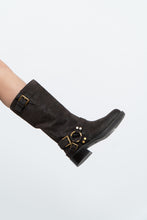 Load image into Gallery viewer, MICHAEL KORS x Deadstock Dark Brown Suede Biker Boot (7, 7.5)