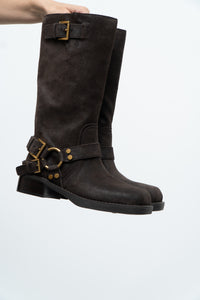 MICHAEL KORS x Deadstock Dark Brown Suede Biker Boot (7, 7.5)