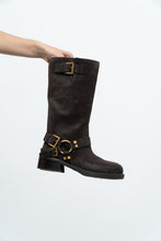 Load image into Gallery viewer, MICHAEL KORS x Deadstock Dark Brown Suede Biker Boot (7, 7.5)