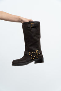 MICHAEL KORS x Deadstock Dark Brown Suede Biker Boot (7, 7.5)