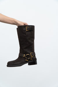 MICHAEL KORS x Deadstock Dark Brown Suede Biker Boot (7, 7.5)