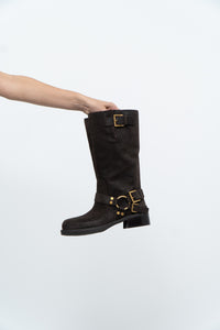 MICHAEL KORS x Deadstock Dark Brown Suede Biker Boot (7, 7.5)