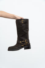 Load image into Gallery viewer, MICHAEL KORS x Deadstock Dark Brown Suede Biker Boot (7, 7.5)