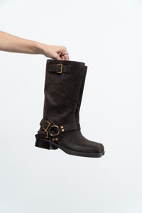 MICHAEL KORS x Deadstock Dark Brown Suede Biker Boot (7, 7.5)