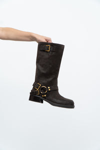MICHAEL KORS x Deadstock Dark Brown Suede Biker Boot (7, 7.5)