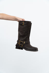 MICHAEL KORS x Deadstock Dark Brown Suede Biker Boot (7, 7.5)