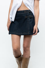 Load image into Gallery viewer, Vintage x Dark-Wash Denim Pleated Buckle Skirt (S, M)