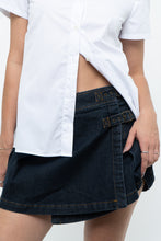 Load image into Gallery viewer, Vintage x Dark-Wash Denim Pleated Buckle Skirt (S, M)