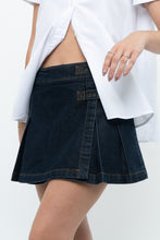 Load image into Gallery viewer, Vintage x Dark-Wash Denim Pleated Buckle Skirt (S, M)