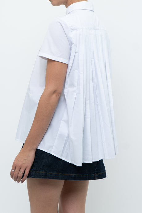 GIORGIO ARMANI x White Pleated Cotton Blouse (XS, S)