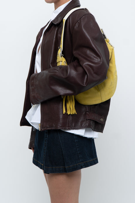 Vintage x Made in Canada x Burgundy Worn Cropped Leather Biker Jacket (M)